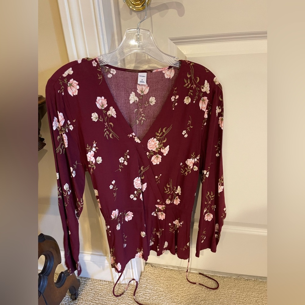 Old Navy Maroon Floral Dressy Top